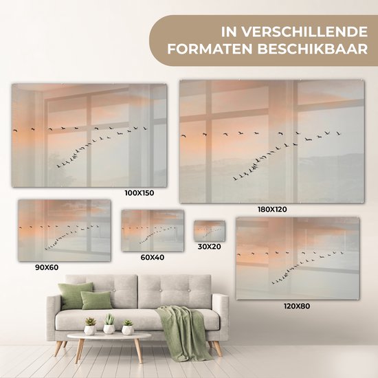 Peinture sur verre MuchoWow® - Troupeau de grues - 120x80 cm - Peintures sur verre acrylique - Photo sur Glas