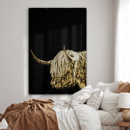 Peintures sur verre - Scottish Highlander - Zwart - Or - 100x150 cm - Peintures Plexiglas