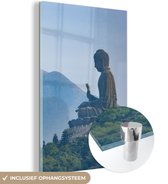 MuchoWow® Glasschilderij 100x150 cm - Schilderij acrylglas - Zei beeld van de Tian Tan Boeddha - Foto op glas - Schilderijen