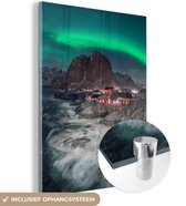 MuchoWow® Glasschilderij 30x40 cm - Schilderij acrylglas - Noorwegen - Noorderlicht - Zee - Foto op glas - Schilderijen