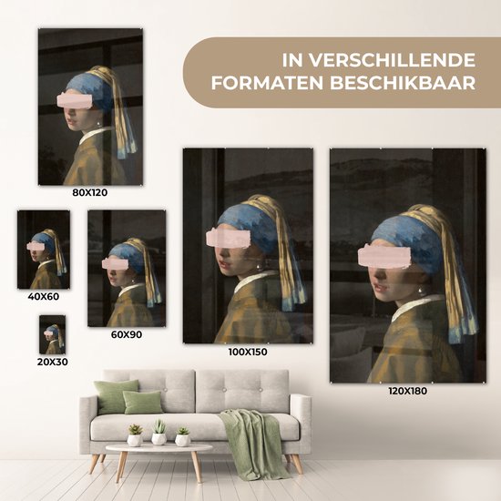 MuchoWow® Peinture sur Verre - Fille à la Perle - Johannes Vermeer - Pastel - 60x90 cm - Peintures sur Verre Acrylique - Photo sur Glas