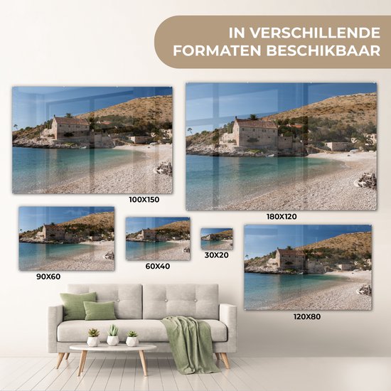 ® Glasschilderij 30x20 cm - Schilderij acrylglas - Klein strand van Hvar - Foto op glas - Muurdecoratie woonkamer - Wanddecoratie slaapkamer - Schilderijen