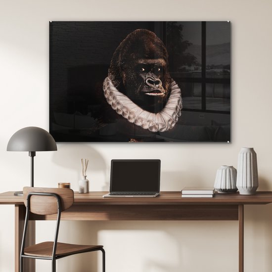 ® Glasschilderij 90x60 cm - Schilderij acrylglas - Schilderij - Gorilla - Oude meesters - Foto op glas - Muurdecoratie woonkamer - Wanddecoratie slaapkamer - Schilderijen