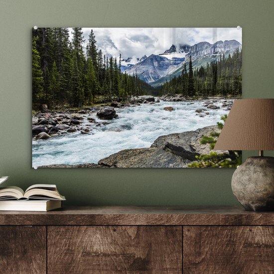 Rivière près d'une montagne au Canada Plexiglas 60x40 cm - Tirage photo sur Glas (décoration murale en plexiglas)