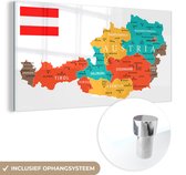MuchoWow® Glasschilderij 40x20 cm - Schilderij acrylglas - Kleurrijke kaart van Oostenrijk - Foto op glas - Schilderijen