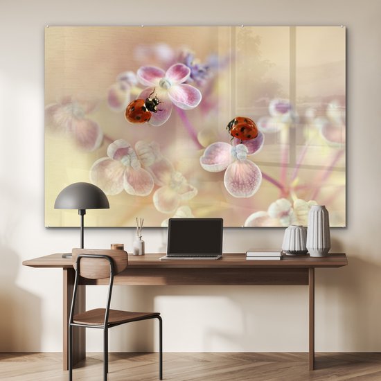 MuchoWow® Peinture sur Verre - Fleurs - Pétales - Coccinelle - 150x100 cm - Peintures sur Verre Peintures - Photo sur Glas