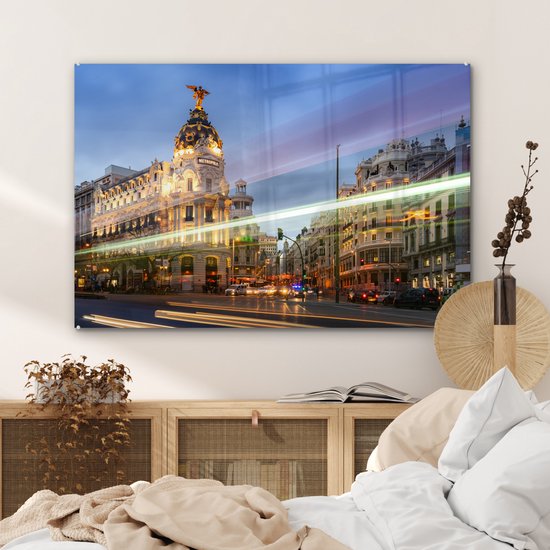 Peinture sur verre - Gran Vía à Madrid au crépuscule - 120x80 cm - Peintures sur Verre Peintures - Photo sur Glas