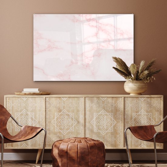 MuchoWow® Peinture sur verre 90x60 cm - Peinture sur verre acrylique - Marbre - Texture - Rose - Chic - Photo sur verre - Peintures