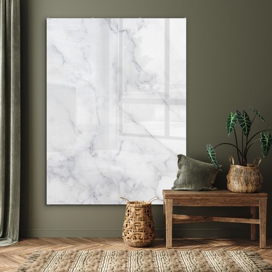 MuchoWow® Peinture sur verre 120x160 cm - Peinture sur verre acrylique - Marbre - Wit - Grijs - Luxe - Aspect marbre - Pierre - Photo sur verre - Peintures