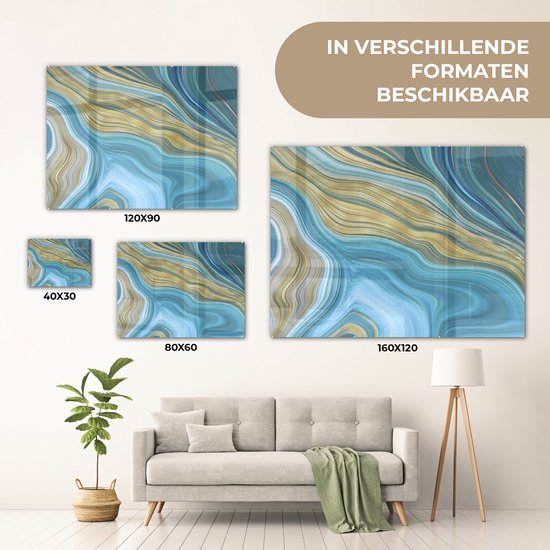 MuchoWow® Peinture sur verre 160x120 cm - Peinture sur verre acrylique - Marbre - Vagues - Or - Motifs - Photo sur verre - Peintures