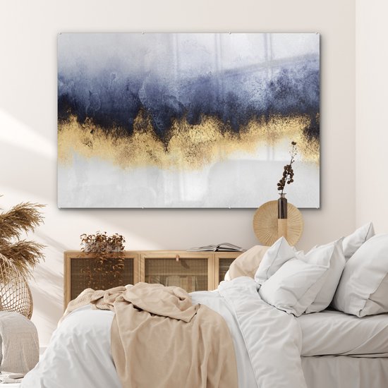 MuchoWow® Peinture sur verre 180x120 cm - Peinture sur verre acrylique - Abstrait - Or - Luxe - Photo sur verre - Peintures
