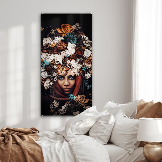Peinture sur Verre - Fleurs - Papillon - Femmes - Foulard - 60x120 cm - Peintures sur Verre Peintures - Photo sur Glas