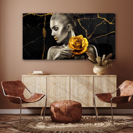 Peinture sur Verre - Femmes - Roses - Or - Marbre - 160x80 cm - Peintures sur Verre Peintures - Photo sur Glas