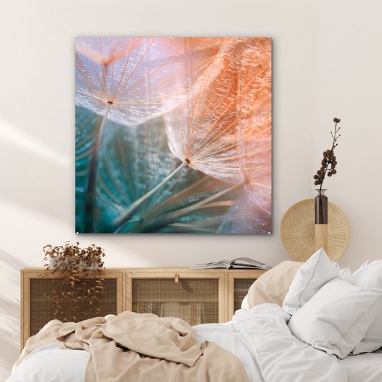 MuchoWow® Peinture sur verre 90x90 cm - Peinture sur verre - Bloem - Pissenlit - Plante - Photo sur verre acrylique - Peintures