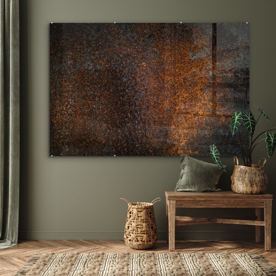 MuchoWow® Tableau en verre 150x100 cm - Peinture acrylique sur verre - Rouille - Rétro - Acier - Photo sur verre - Tableaux