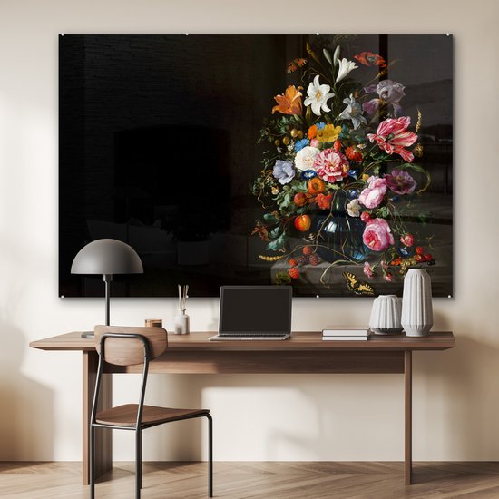 MuchoWow® Glasschilderij 150x100 cm - Schilderij acrylglas - Oude meesters - Kunst - Vaas met bloemen - Jan Davidsz de Heem - Foto op glas - Schilderijen