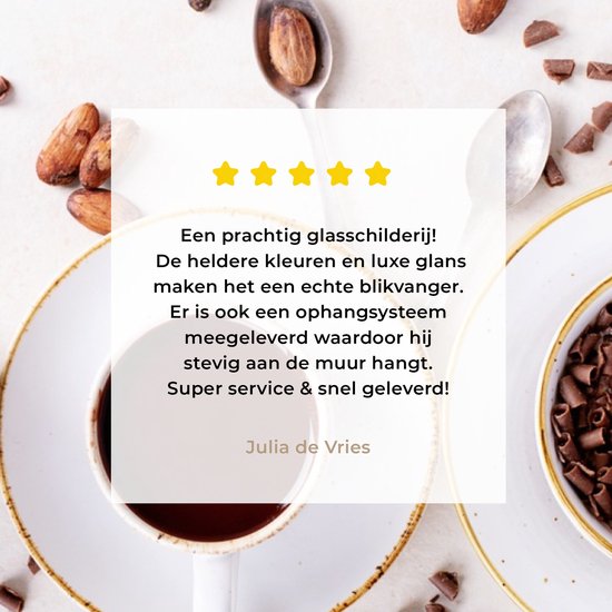 MuchoWow® Peinture sur verre 80x60 cm - Peinture sur verre acrylique - Café - Grains de café - Chocolat - Photo sur verre - Peintures