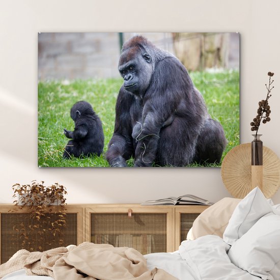 Un grand Gorilla avec son bébé en plexiglas 120x80 cm - Tirage photo sur Glas (décoration murale en plexiglas)