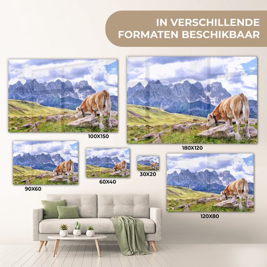 Les vaches paissent les pâturages alpins Glas 120x80 cm - Tirage photo sur Glas (Décoration murale en plexiglas)