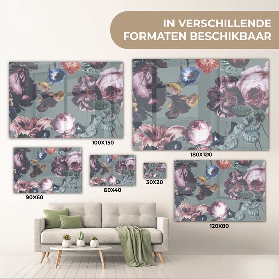 MuchoWow® Peinture sur Verre - Fleurs - Roses - Bouquet - 120x80 cm - Peintures sur Verre Peintures - Photo sur Glas