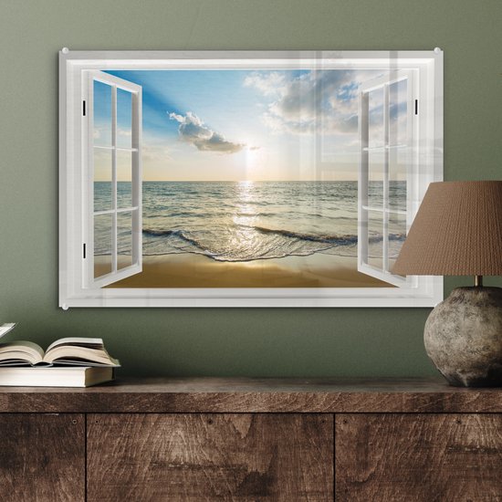 Peinture sur verre - Voir à travers - Soleil - Mer - 60x40 cm - Peintures Plexiglas