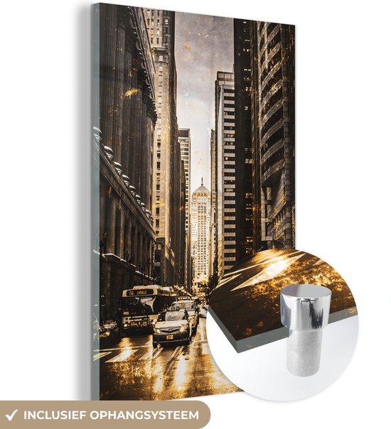 ® Glasschilderij 100x150 cm - Schilderij acrylglas - Auto - Goud - Wegen - Foto op glas - Muurdecoratie woonkamer - Wanddecoratie slaapkamer - Schilderijen