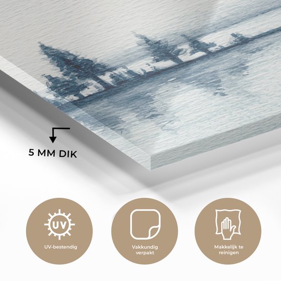 MuchoWow® Peinture sur verre 90x120 cm - Peinture sur verre acrylique - Une illustration d'un lac dans la brume - Photo sur verre - Peintures