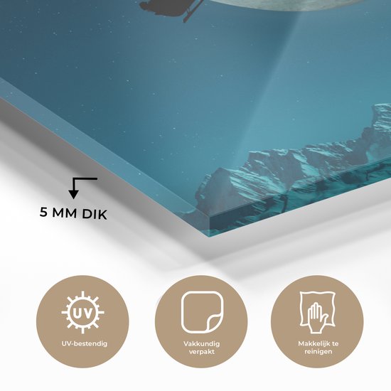 MuchoWow® Peinture sur verre 150x100 cm - Peinture sur verre acrylique - Rennes avec le Père Noël dans les airs - Photo sur verre - Peintures