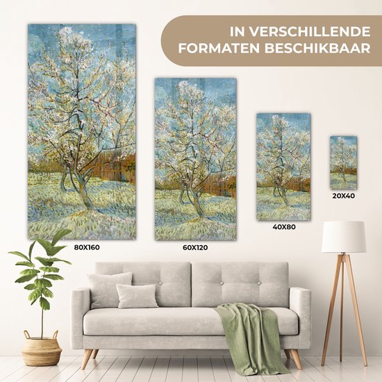 MuchoWow® Peinture sur verre 40x80 cm - Peinture acrylique sur verre - Pêcher en fleurs - Vincent van Gogh - Photo sur verre - Peintures