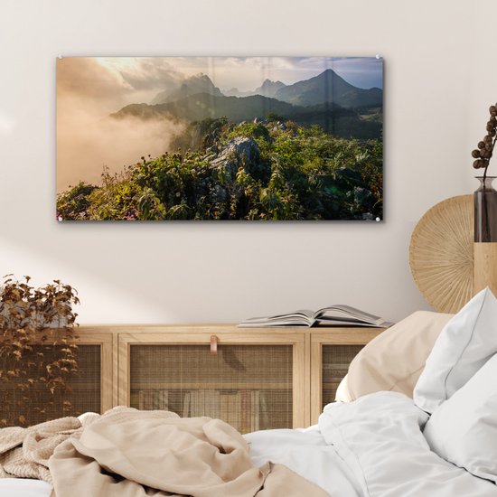 MuchoWow® Peinture sur verre - Berg dans la brume - 80x40 cm - Peintures sur verre acrylique - Photo sur Glas