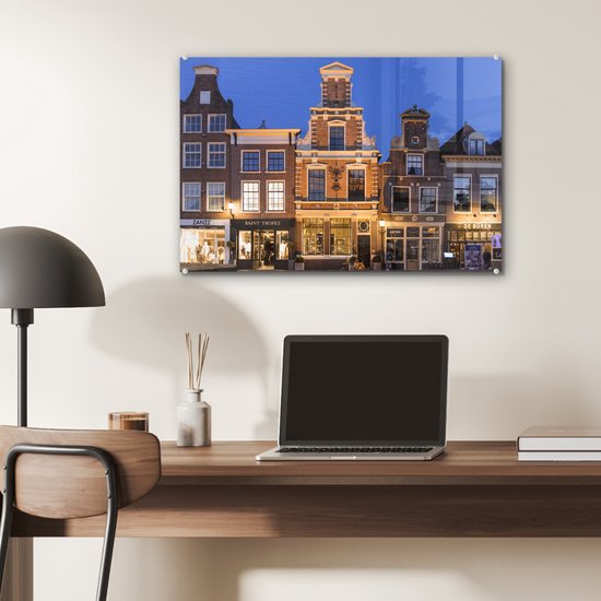 Peinture sur Verre - Alkmaar - Soir - Maisons - 60x40 cm - Peintures sur Verre Peintures - Photo sur Glas
