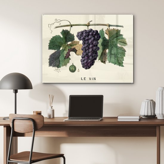 MuchoWow® Peinture sur Verre - Une Illustration de Raisins sur une Vigne - 80x60 cm - Peintures sur Verre Peintures - Photo sur Glas