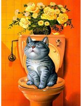 Kat op toilet – Diamond Painting 30x40 (Volledige bedekking - Vierkante steentjes)