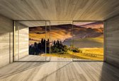 Fotobehang Window Landscape Italian Meadow Hills | XXL - 312cm x 219cm | 130g/m2 Vlies