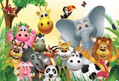 Fotobehang Animal Jungle Elephant Tiger Cow Pig | XL - 208cm x 146cm | 130g/m2 Vlies