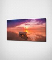 Boat In Ocean Canvas- 100 x 60 cm - Landschap - Schilderij - Canvas - Slaapkamer - Wanddecoratie  - Slaapkamer - Foto op canvas