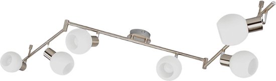 Lindby - Plafonnier LED - 6 lumières - métal, verre - H : 19,5 cm - E14 - nickel mat, blanc opale - Sources lumineuses incluses