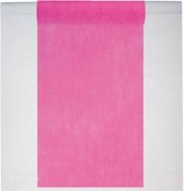 Feest tafelkleed met tafelloper op rol - wit/fuchsia roze - 10 meter