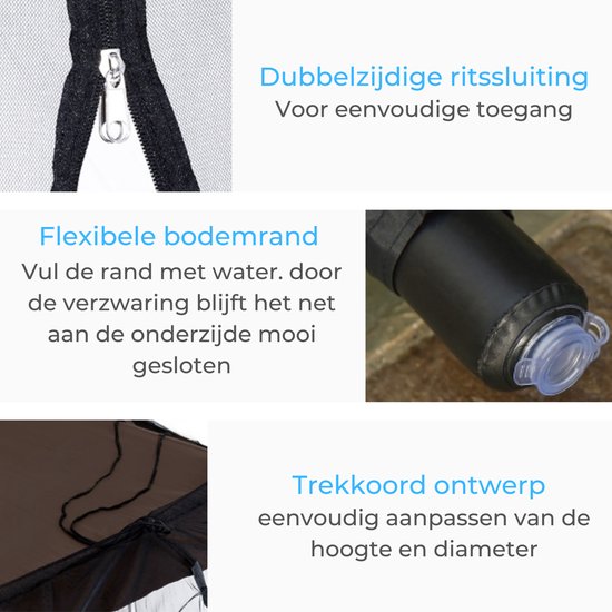 Muskietennet - Met verzwaarde rand voor Parasol - Muggennet - Parasolklamboe - Insectenhor - Klamboe - Parasol - Hor voor parasol - ø 3m x h 2.3 m
