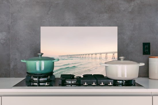 Spatscherm keuken 70x50 cm - Kookplaat achterwand Zee - Strand - Brug - Natuur - Zonsondergang - Muurbeschermer - Spatwand fornuis - Hoogwaardig aluminium