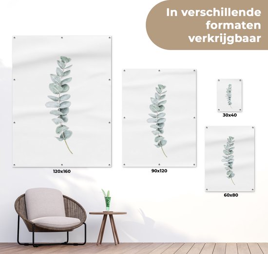 Tuinposter 60x80 cm - Tuindecoratie Plant - Groen - Natuur - Wit - Poster voor in de tuin - Buiten decoratie - Schutting tuinschilderij - Tuindoek muurdecoratie - Wanddecoratie balkondoek