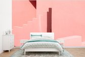 Behang - Fotobehang Roze - Architectuur - Trappen - Pastel - Breedte 350 cm x hoogte 260 cm - Behangpapier