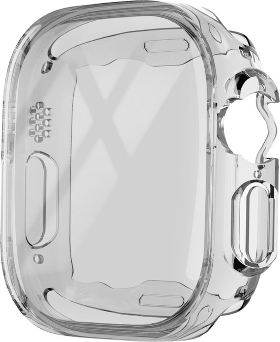 Transparante TPU beschermhoes voor Apple Watch Ultra, van de zijkant bekeken.