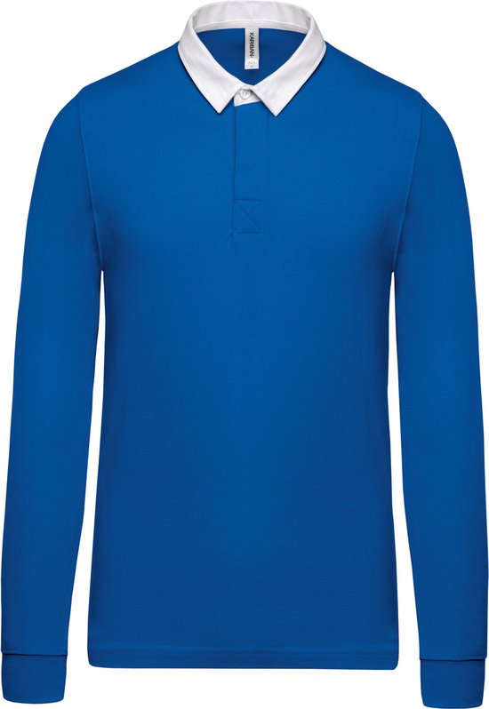 Sportieve rugbypolo met lange mouwen Light Royal Blue/White - 4XL