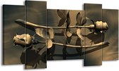 GroepArt - Schilderij - Roos - Grijs, Bruin, Wit - 120x65 5Luik - Foto Op Canvas - GroepArt 6000+ Schilderijen 0p Canvas Art Collectie - Wanddecoratie