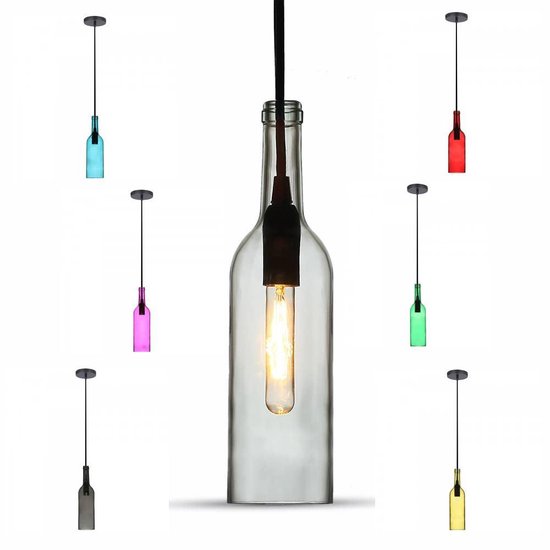 Glazen hanglamp - snoerpendel in de vorm van een fles E14 - Roze - Incl.  Dimbare LED... | bol.com