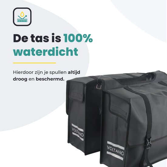 Voltano Dubbele Fietstas XL - Tarpaulin - 100% Waterdicht en Slijtvast - 48 Liter - Zwart