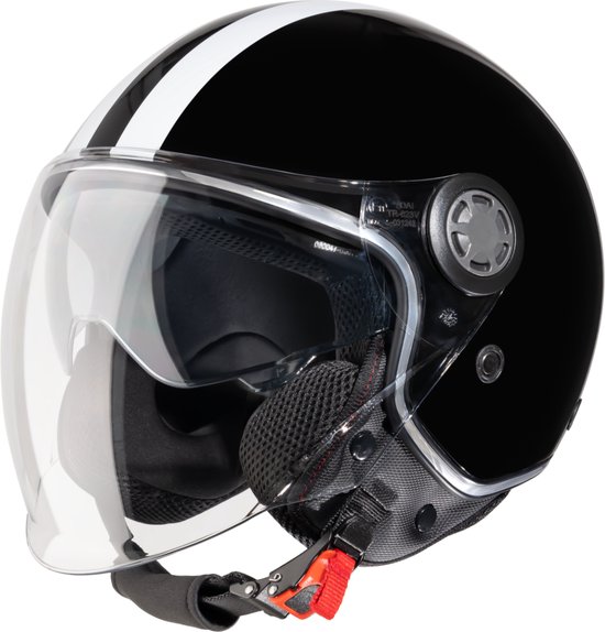 VINZ Parchi Scooterhelm met zonnevizier / Jethelm met streep / Brommer