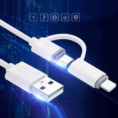 TOTUDESIGN 1.2m 2.1A 2 in 1 Micro USB en 8-pins TPE Data Sync oplaadkabel, voor iPhone / iPad / Galaxy / Huawei / Xiaomi / LG / HTC / Meizu en andere slimme telefoons (wit)