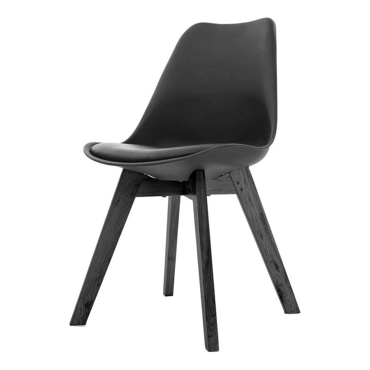 Essence Madera Eetkamerstoel Zwart - Kunststof - PU Zitting - Zwarte Houten Poten - Modern - Kuipstoel